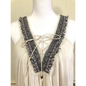 Miss Me Medium Sleeveless Top Tunic Ivory Lace Up Boho Bohemian Tribal